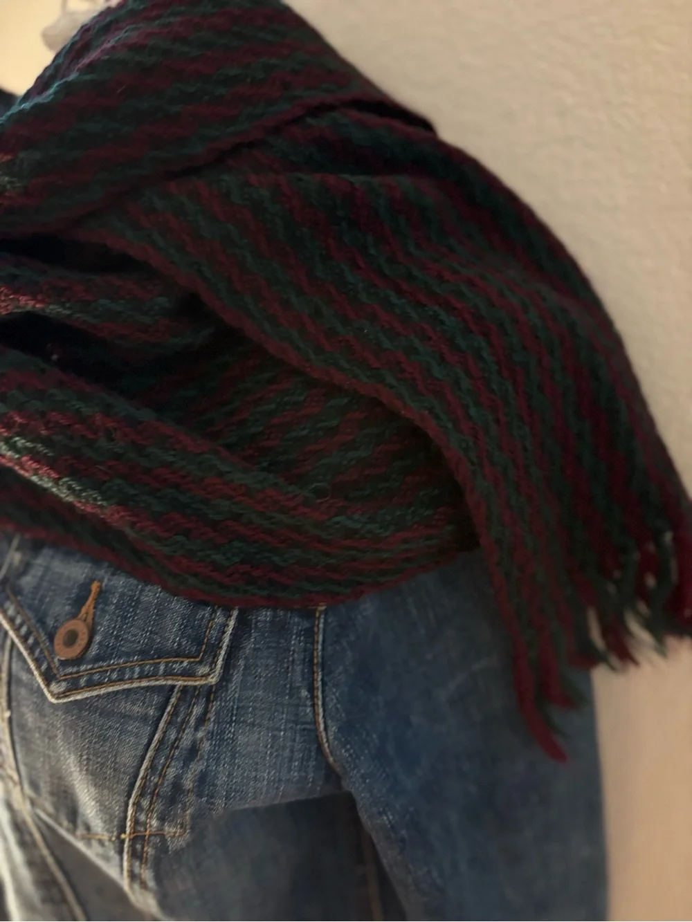 Men's Knit Scarf in Dark Green & Burgundy